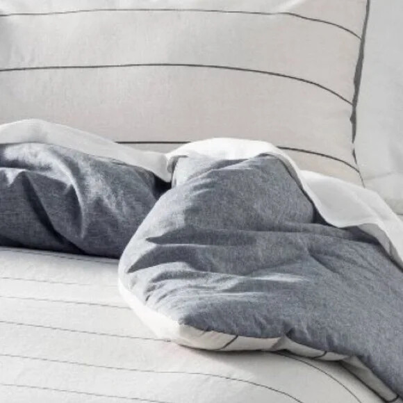 Hand and Hearth - 3PC Full/Queen Thin Stripe Comforter & Sham Set