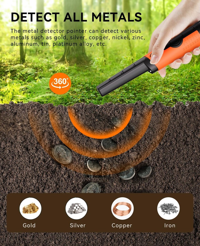 Metal Detector Pinpointer for Adults & Kids - Waterproof Handheld Pin Pointer...