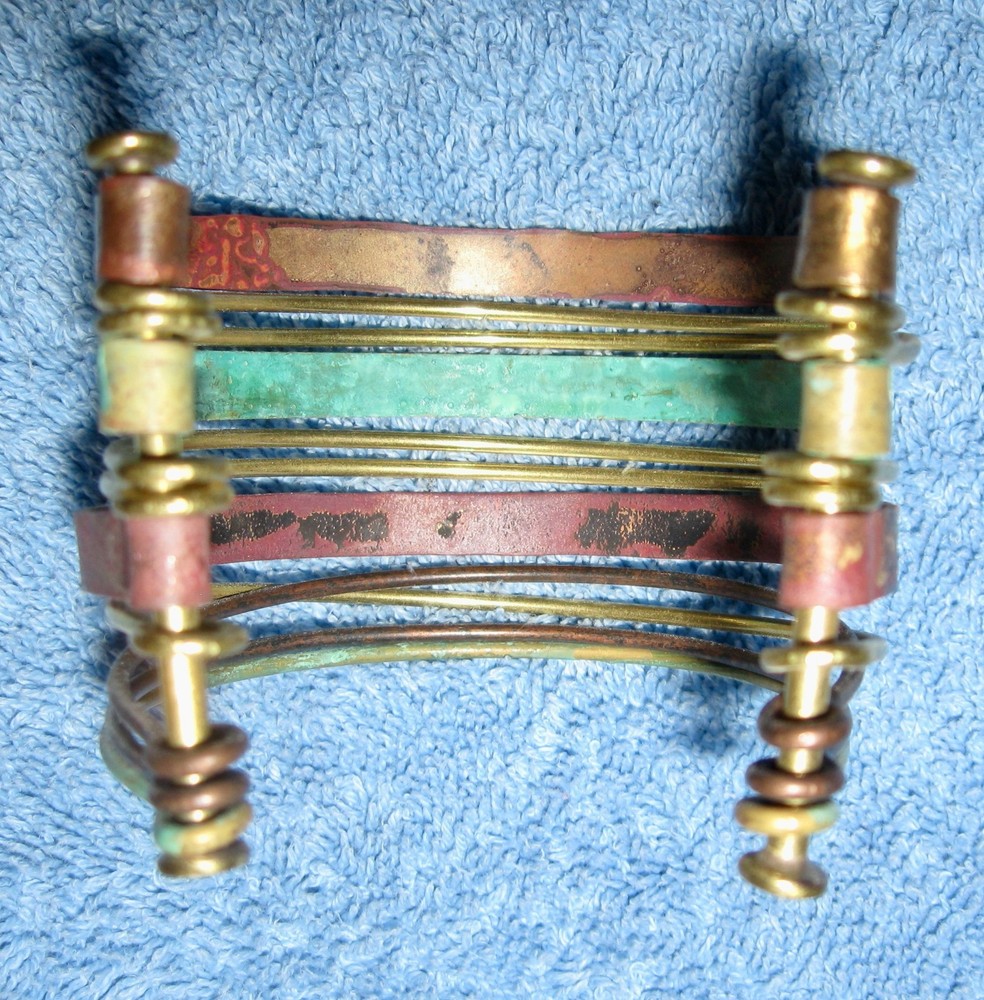 Connected 11 Bangles Bracelet; Multicolor; Golden Open Side; Posts; 3" Diameter
