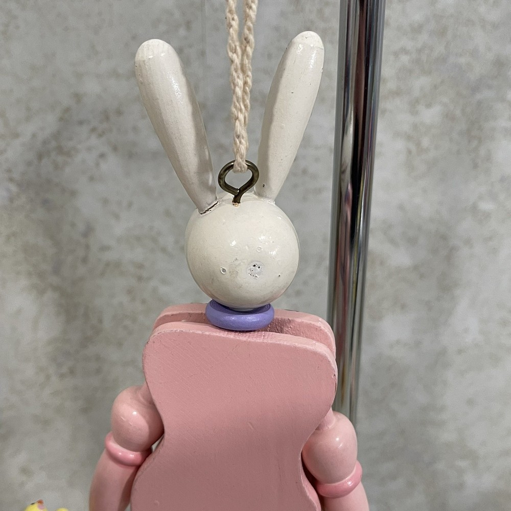 Vintage Wooden Easter Rabbit Bunny Pull-String Toy Jumping Puppet 7.5” H