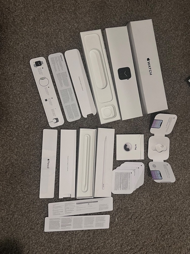 Apple watch, pencil, & airtag empty boxes