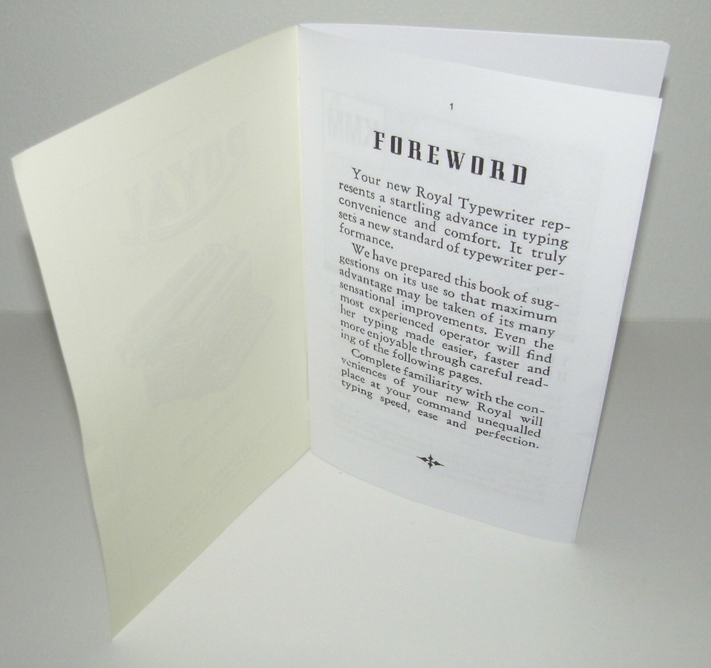 ROYAL KMM TYPEWRITER INSTRUCTIONS REPRODUCTION