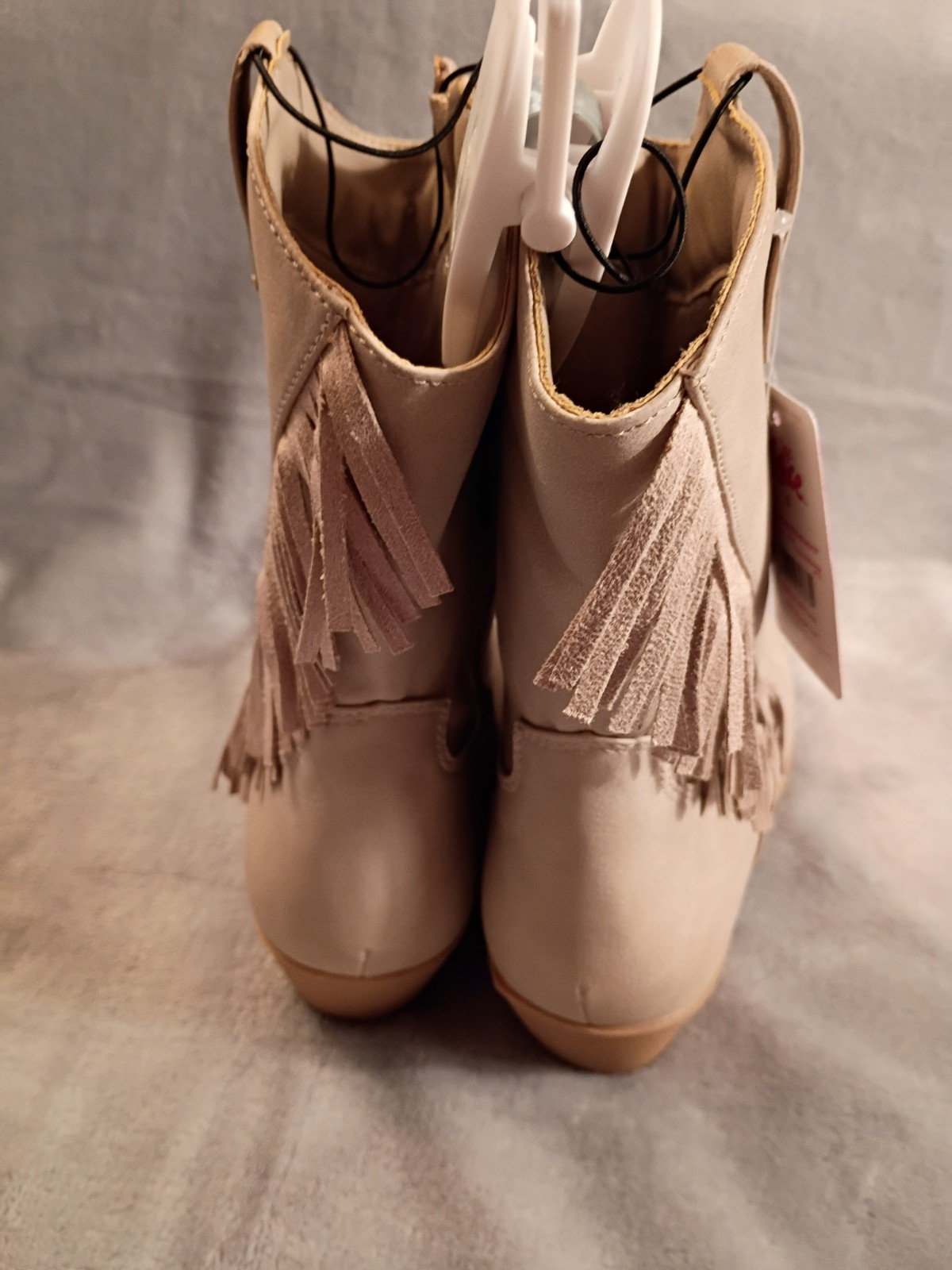 New Justice Western Cowgirl Boots Big Girls Size 4 Tan Embroidered Fringe Riding