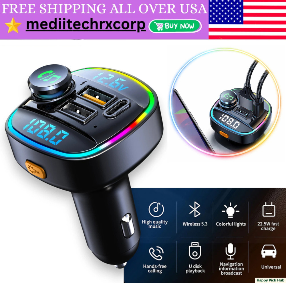 Bluetooth FM Transmitter Car Adapter Hands Free Radio USB Charger AUX Audio