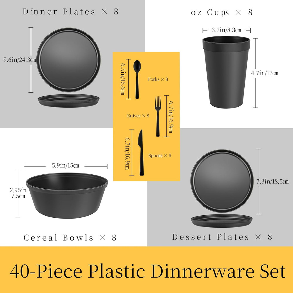 40 Piece Apartment Essentials Dinnerware Set, Stackable Space-Saving Plates & La