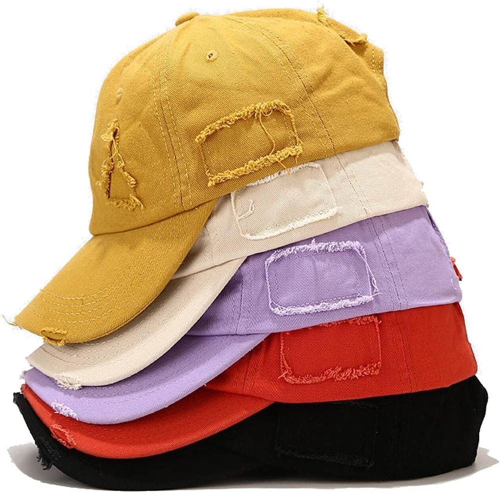 Ripped Patch Baseball Cap Vintage Distressed Low Profile One Size, Black
