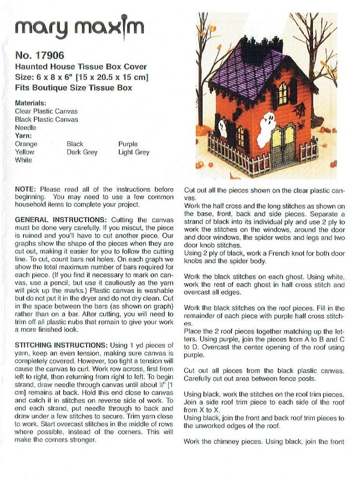 HAUNTED HOUSE TISSUE BOX COVER  plastic canvas  PATTERN (#TF0145)