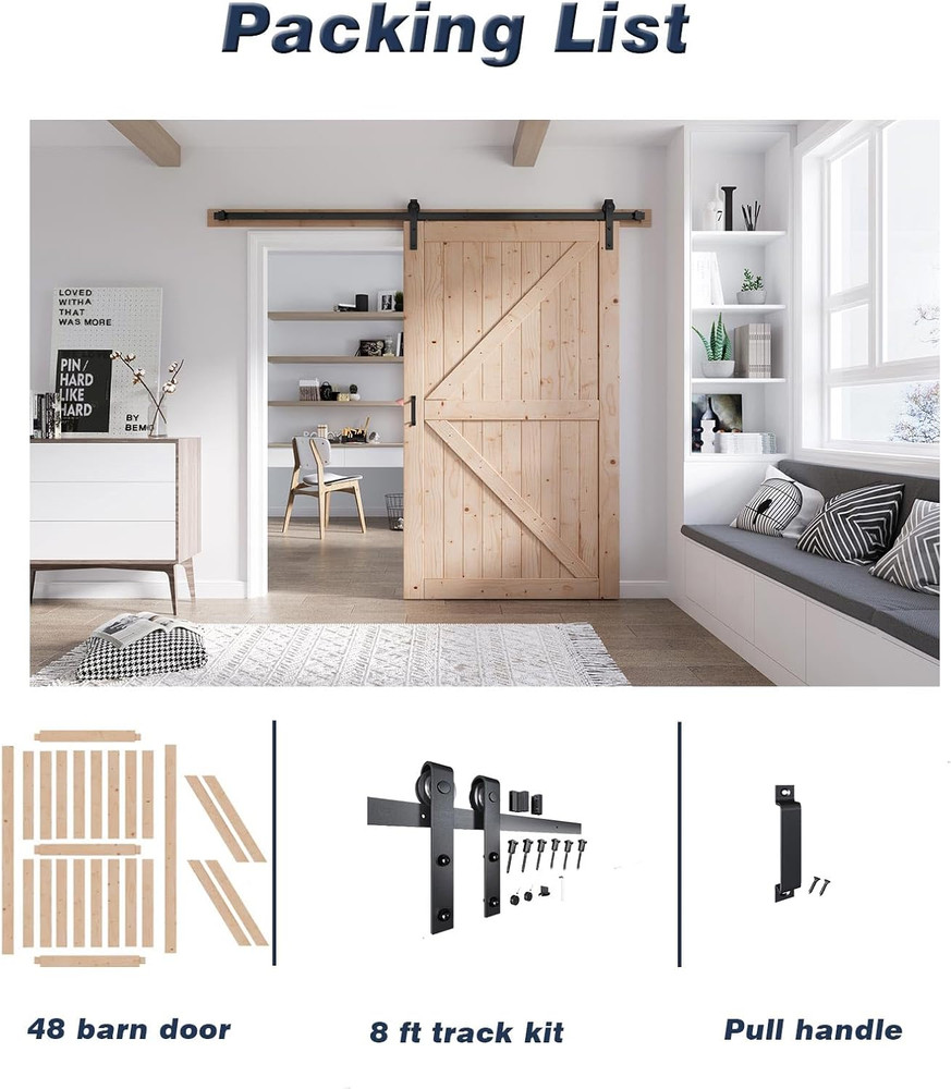 48" x 80" Solid Spruce Sliding Barn Door with 8FT Hardware Kit - Assembly Requir