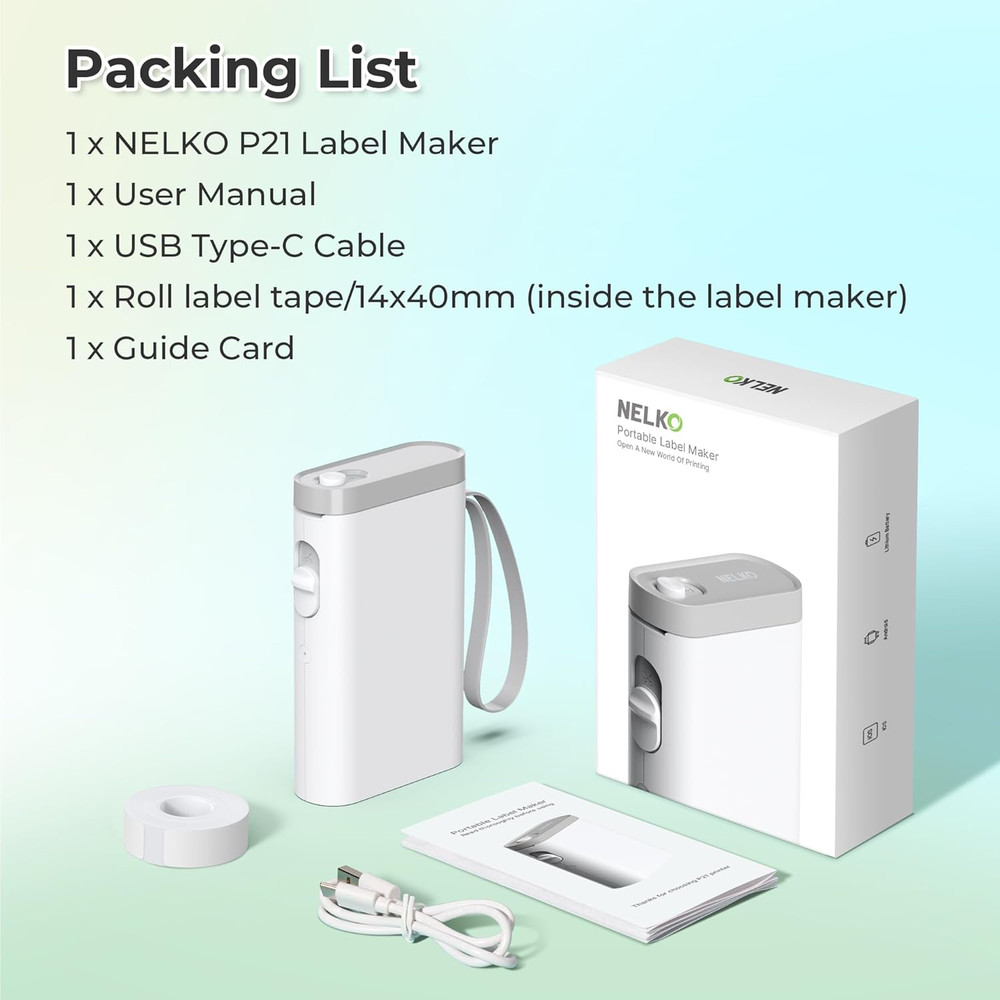 Nelko Label Maker Machine with Tape, P21 Bluetooth Label Printer, Wireless Mini