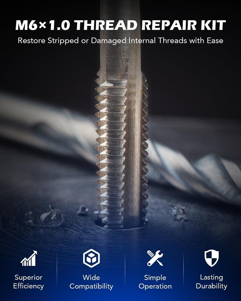 Thread Repair Kit, M6x1.0 Thread Repair Tool with HSS Drill Bit & 30 Thread I...