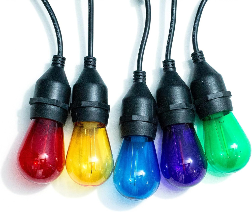 S14 Colored LED String Light Bulbs, 15 Pack 1 Watt Plastic Shatterproof LED Repl