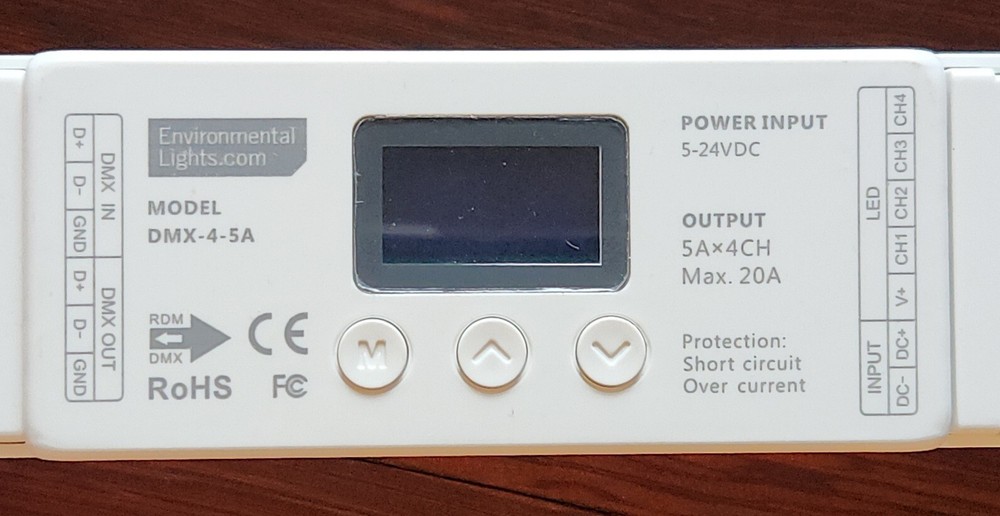 Environmental Lights DMX-5-4 LED DMX Decoder — 4 Ch x 5 A each — 5-24 VDC