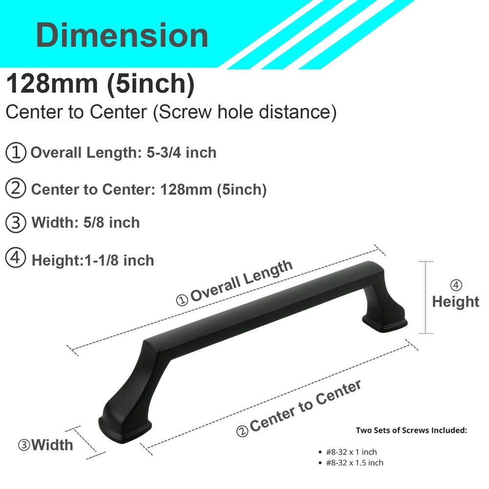 Solid Matte Black Modern Cabinet Pulls Knobs Handles Kitchen Bathroom Drawers