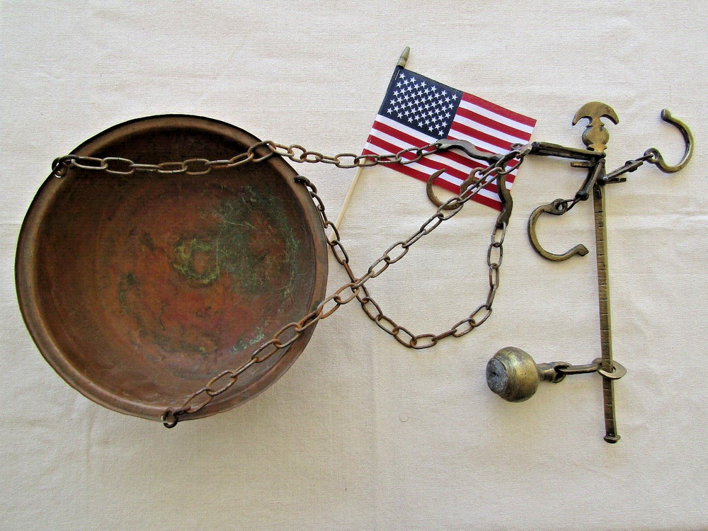 antique brass & copper hanging scale