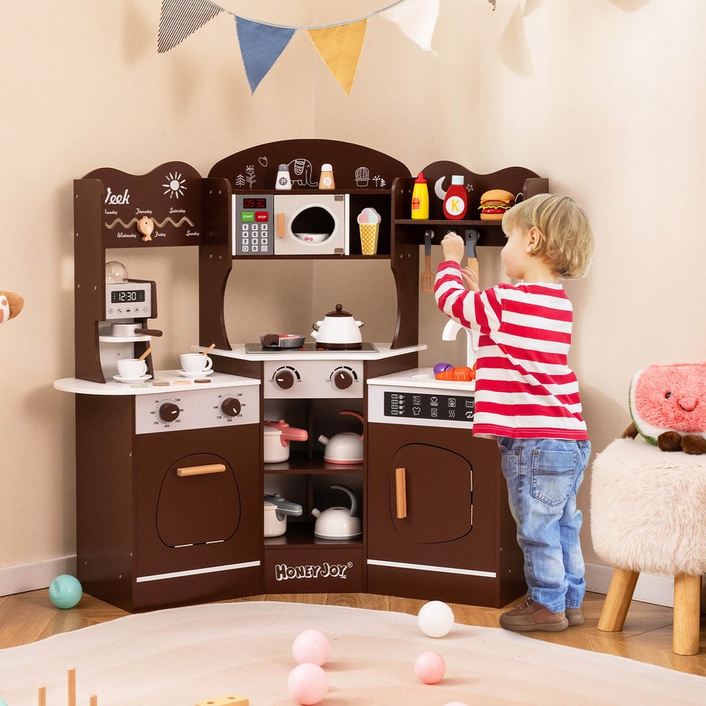 Corner Kitchen Playset w/ Coffee Machine Oven Microwave Washing Machine