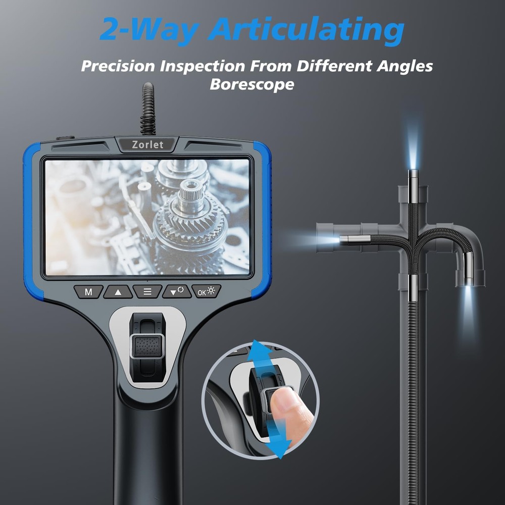 Two-Way Articulating Borescope Camera with Light, Industrial Endoscope Inspec...