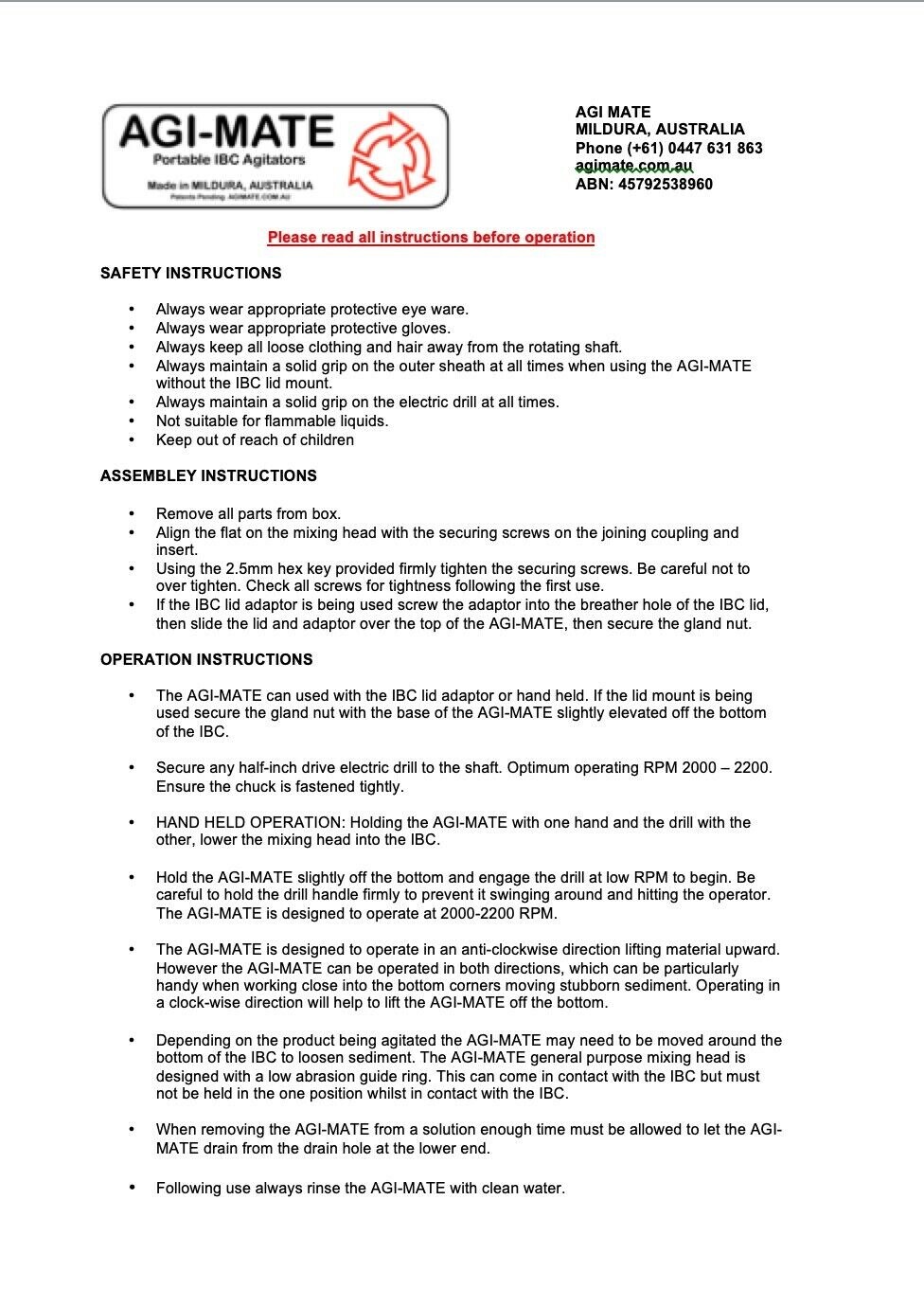 Portable IBC Tote Shuttle Agitator Mixer Stirrer Fertiliser Chemical Agimate