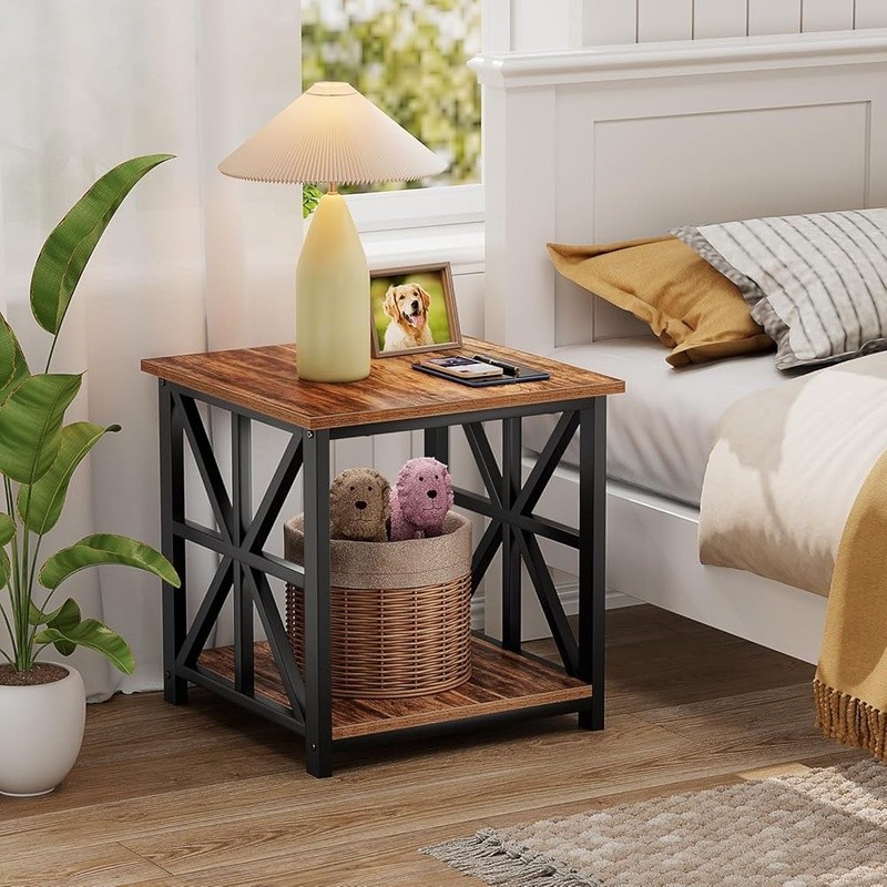 2-Tier Storage Shelves End Table Sturdy MDF Frame Quick Setup Utility Table New