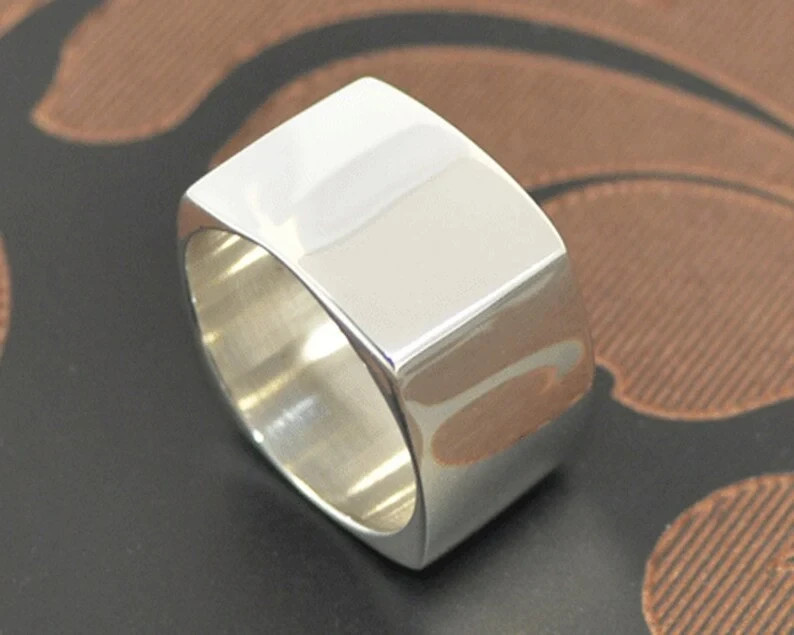 Solid 925 Sterling Silver Square Band Heavy Plain Statement Ring All Sizes