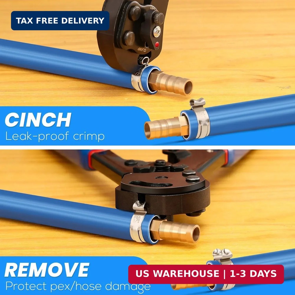 OURU 2 IN 1 Ratchet Pex Crimping Tool Cinch and Remove Combo Function Pex Pipe C