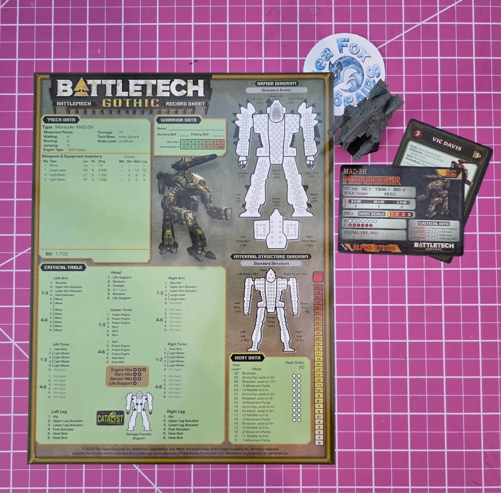BattleTech GOTHIC - Marauder + Laminated Record Sheet and AS Cards - NEW!