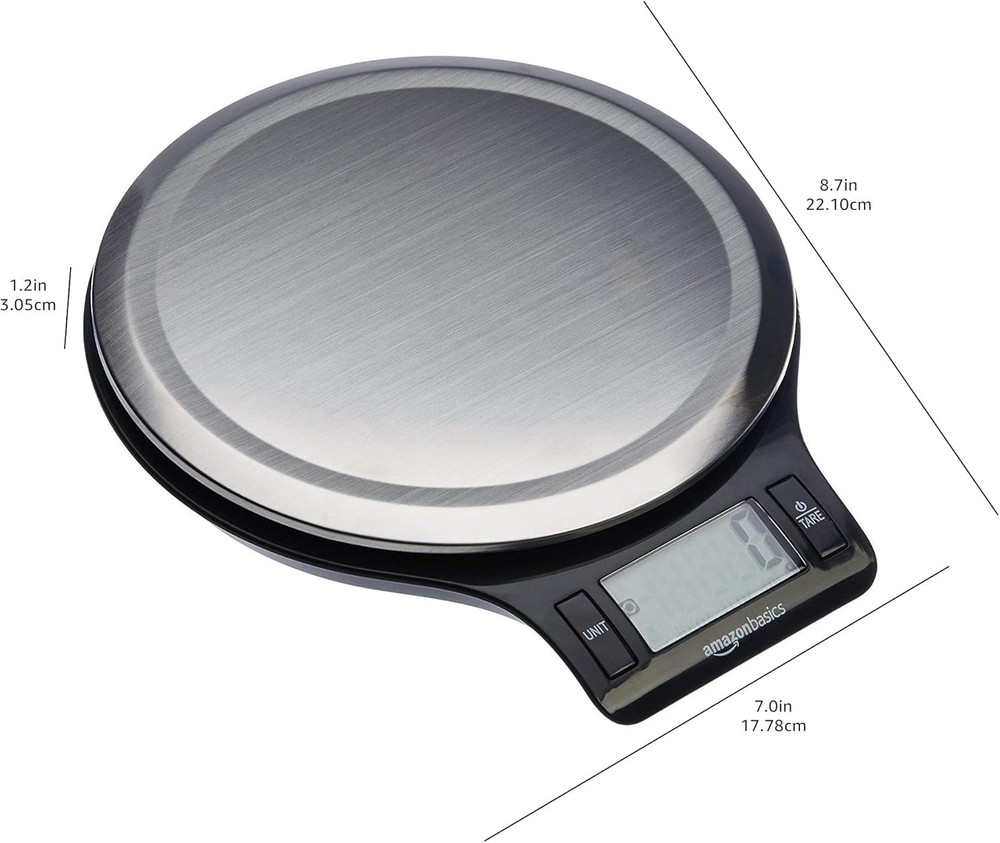 Amazon Basics Digital Kitchen Scale with LCD Black and Stainless Steel