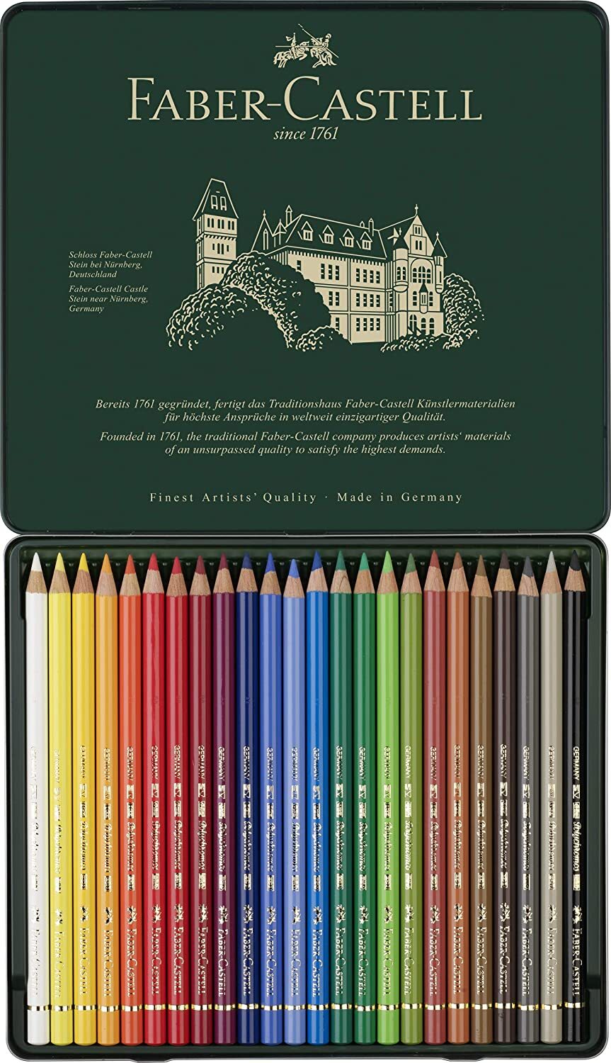 Faber-Castell 24-Piece Polychromous Colored Pencil Set in Metal Tin