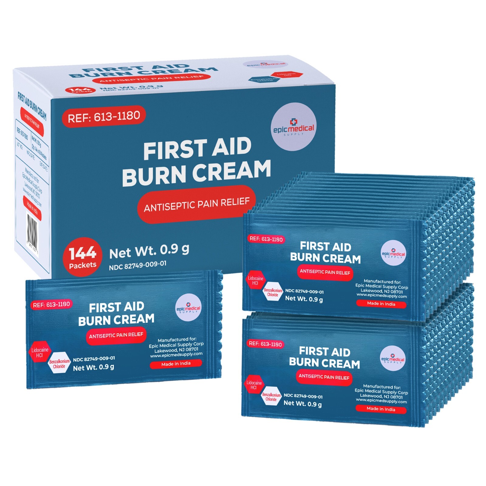 Epic Medical Supply First Aid Burn Relief Cream .9g Packets Box of 144