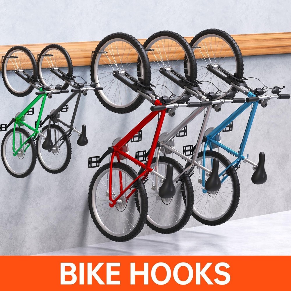 Versatile 8-Pack Bike Storage Hooks - Maximum 100 LBS Load & Scratch-Free Design