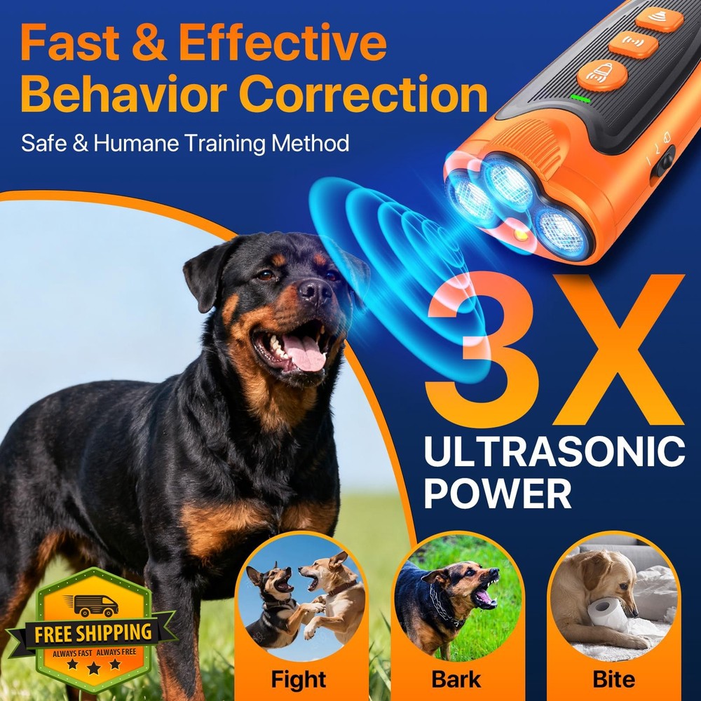 Ultrasonic Dog Bark Deterrent Device, Orange, 3 Pack, 6 Training Modes