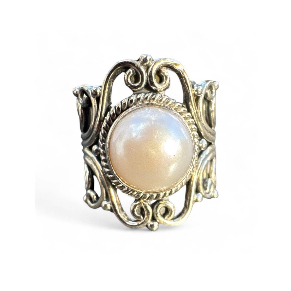 Pearl Solid 925 Sterling Silver Ring 7.5