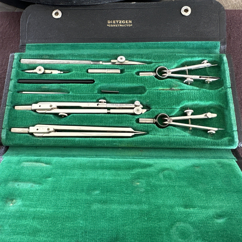 Dietzgen Vintage Drafting Tool Set with Case Architecture Drawing Instruments
