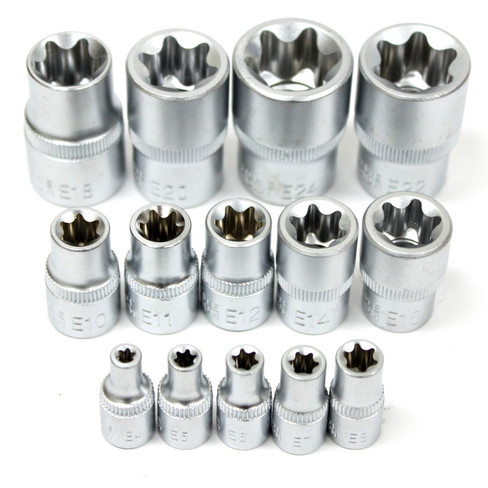 14 pc E Type Torx Star Female Socket Set 1/4" 3/8" & 1/2" Drive E4 - E24