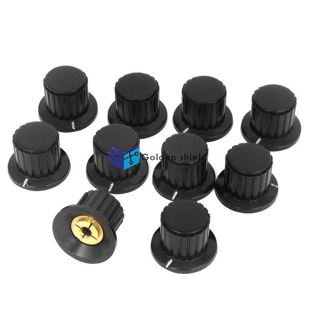 10 Pcs Top 4mm Split Shaft Potentiometer Control Knobs Black Ribbed Grip 19mm✦Kd