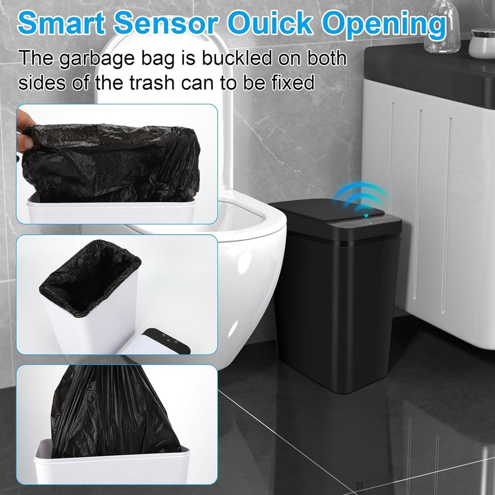 2 Pack Bathroom Trash can,Smart Touchless Can,Automatic Black+Black
