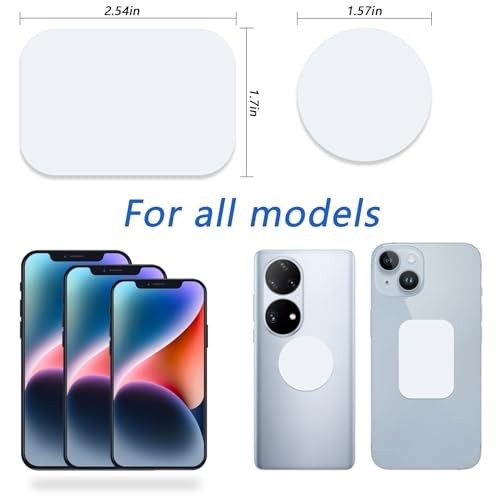 Phone Magnets - Universal Metal Plates, 2 Rectangular and 2 Round with A white