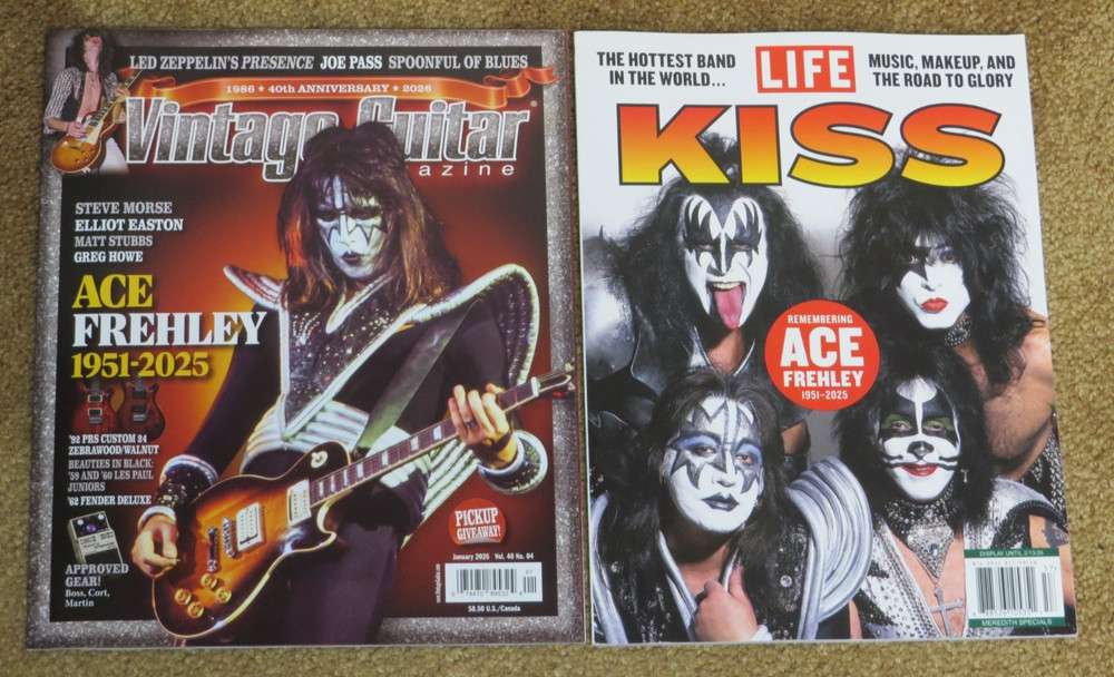 ACE FREHLEY VINTAGE GUITAR & LIFE TRIBUTE TO KISS MAGAZINE LOT OF 2