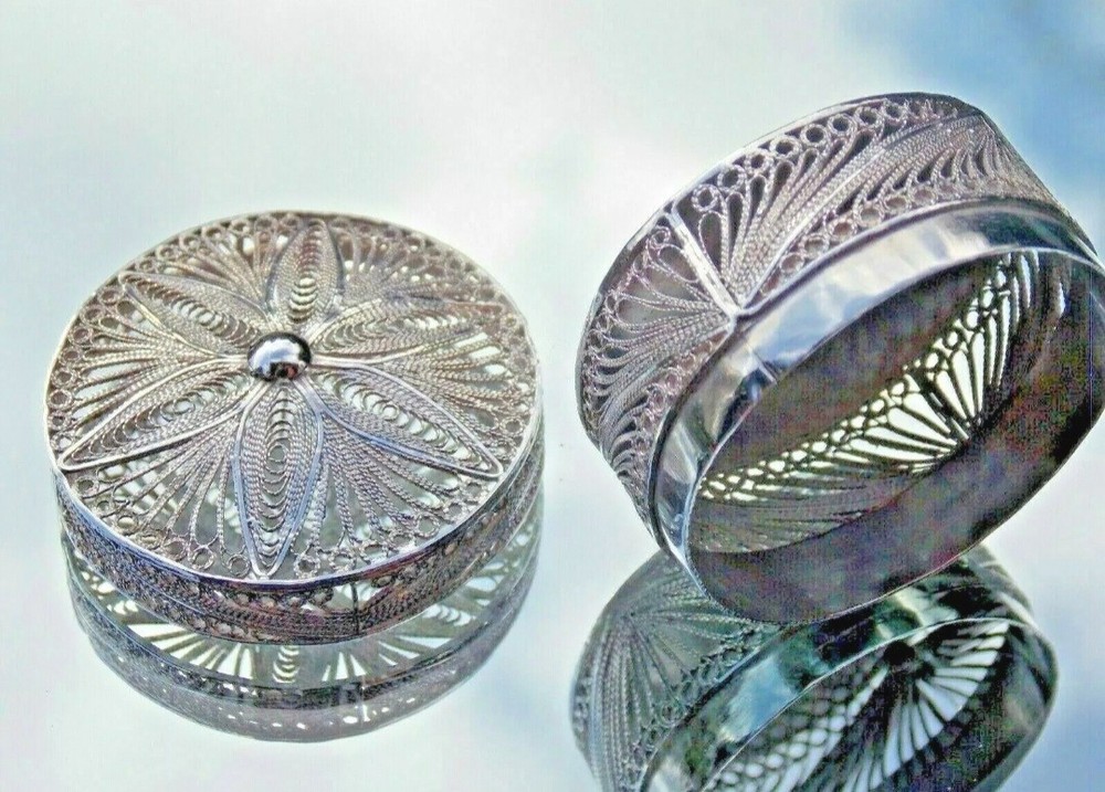 French Antique Victorian Filigree Solid Silver Snuff Box -Pomander Box