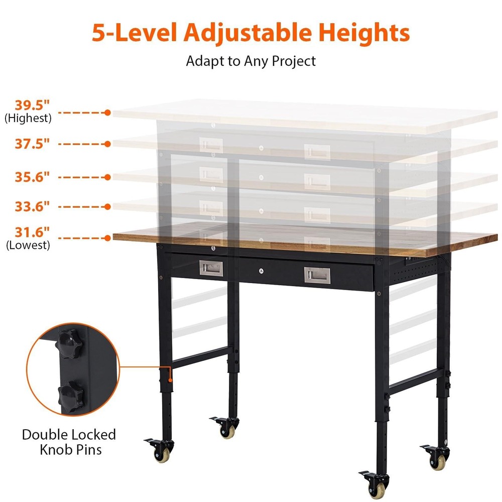 60" Heavy Duty Workbench ,Garage Work Table w/ Pegboard & Power Outlets ,Drawer