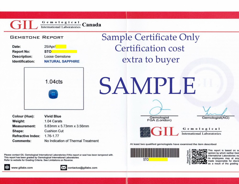 Authentication Certificate for All Natural Gemstone. We Sell Only Earth Mined.