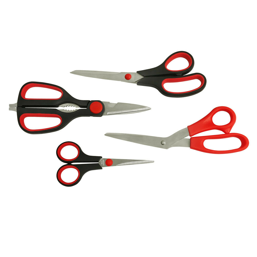 Assorted 4 Pc Scissors Set Heat Treated Stainless Steel Sharp Cutting Tools