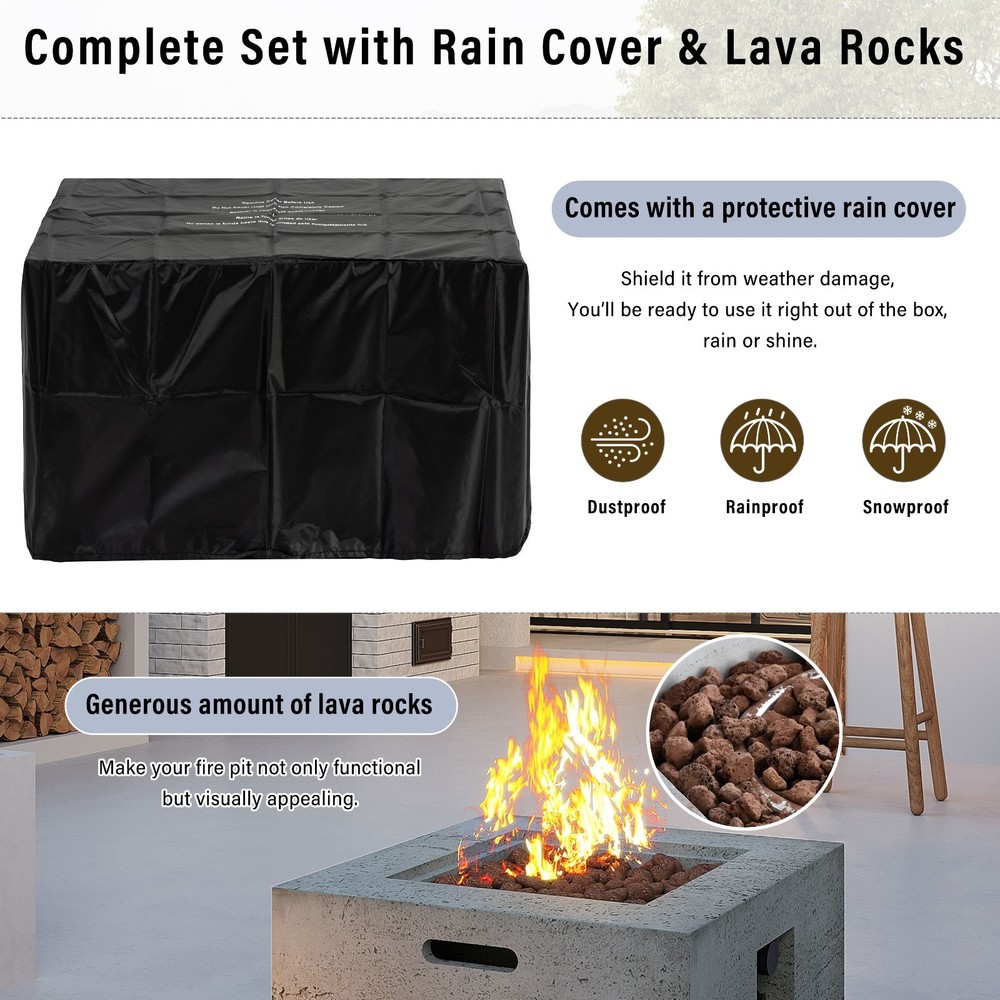 24'' Square MGO Propane Fire Pit Set 40000 BTU Outdoor Fire Pit Table