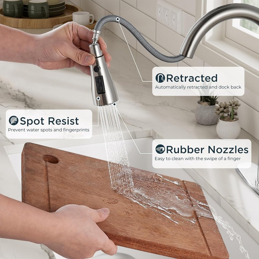 Kitchen Faucet Pull Down Sprayer Mixer Single Handle Stainless Steel