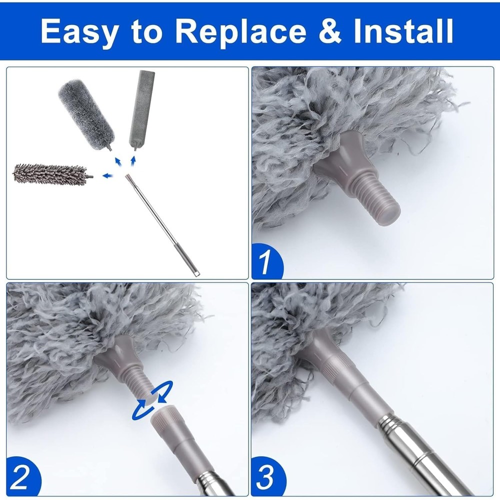 7 Pcs Microfiber Feather Duster with 100-inch Telescopic Extendable Pole, Was...