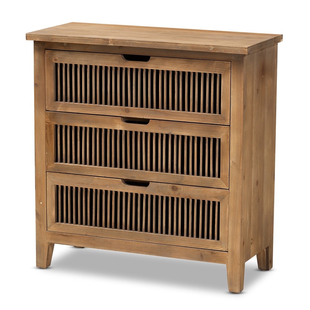Clement Rustic Transitional Oak Finished 3-Drawer Storage Cabinet