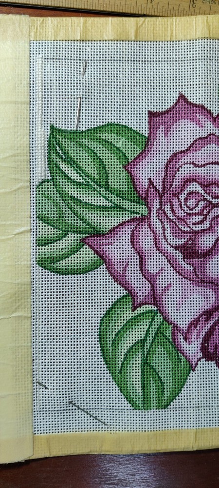 Handpainted Needlepoint Canvas Single Rose Joan Bancel Designer 10x10