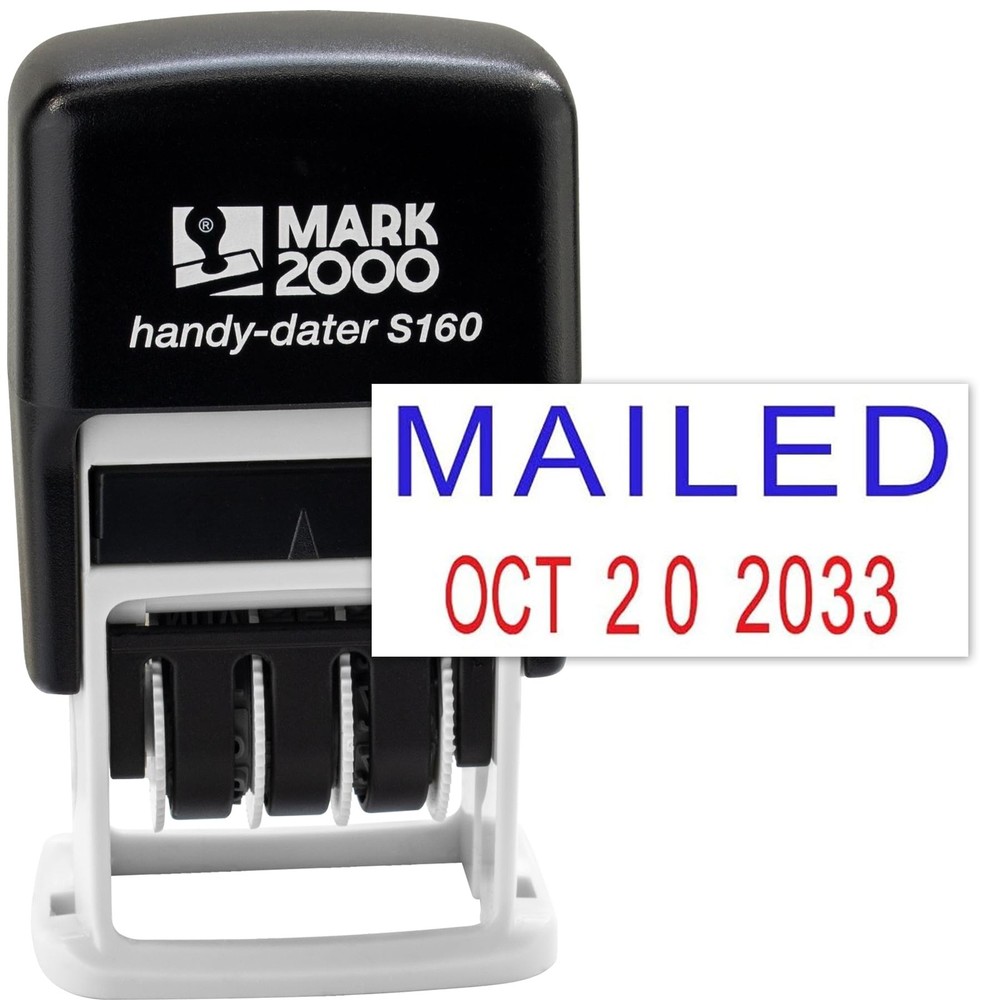 Mark 2000 Self-Inking Rubber Date Office Stamp with Mailed MAILED, Blue/Red