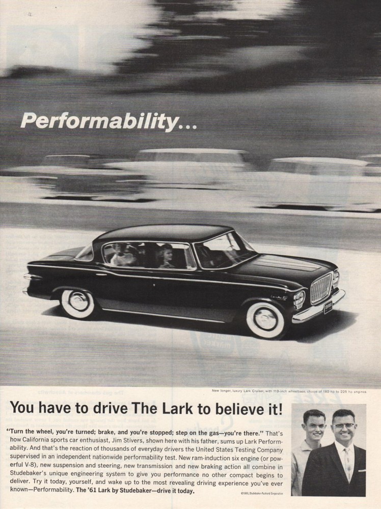 Vintage Print advertisement ad Car STUDEBAKER 1961 LARK Performability Cruiser