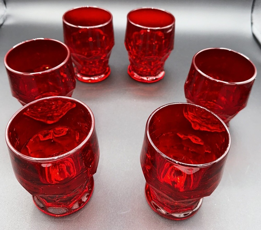 Vintage Glasses Honey Comb Pattern by Viking (6) Ruby Red