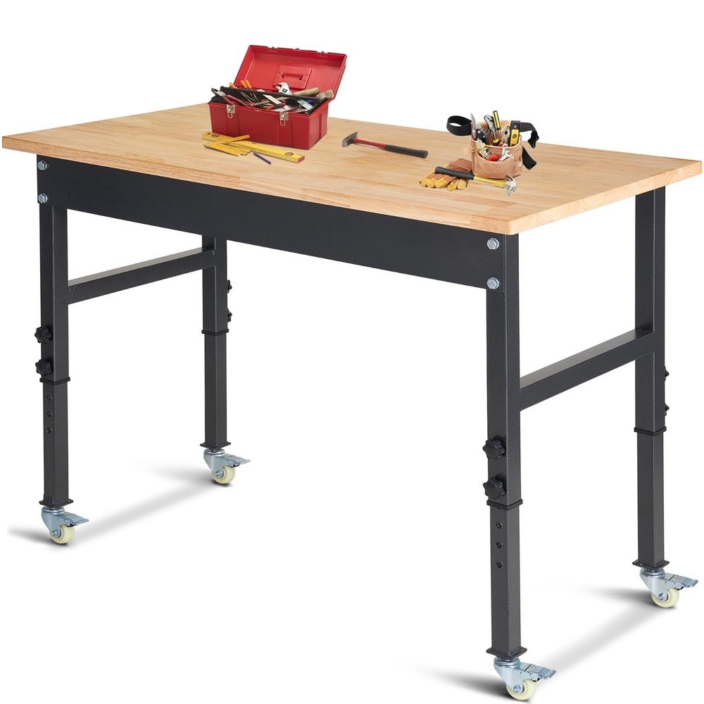 48" Adjustable Work Bench, Workbench Heavy-Duty Work Table with Wheels